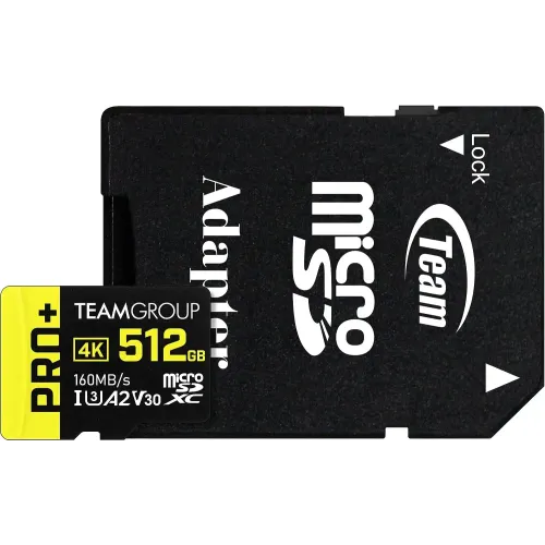 TEAM A2 PRO+ 512GB MicroSDXC UHS-I U3 V30 Memory Card with Adapter