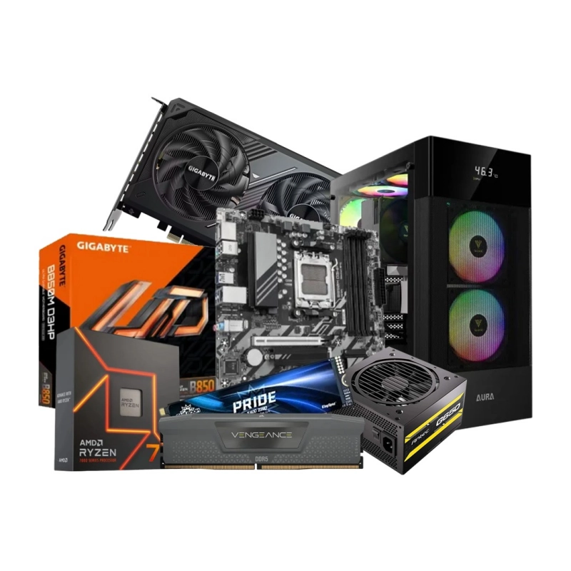 AMD Ryzen 7 7700 GIGABYTE B850M 16GB RAM 512GB SSD Gaming Desktop PC With RTX 5060 OC 8G Graphics Card
