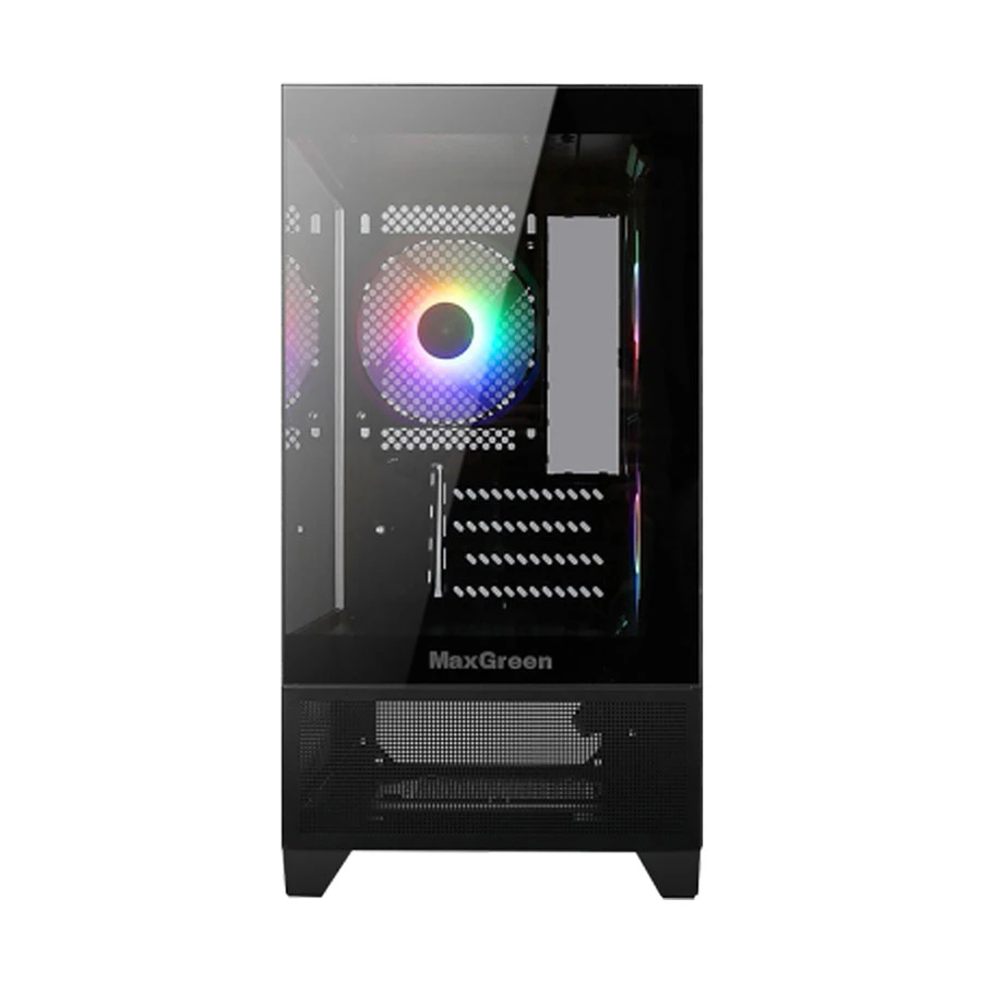 MaxGreen Panora F3 Mid Tower Black Micro-ATX Gaming Desktop Casing with 3 x SN02 ARGB Fan