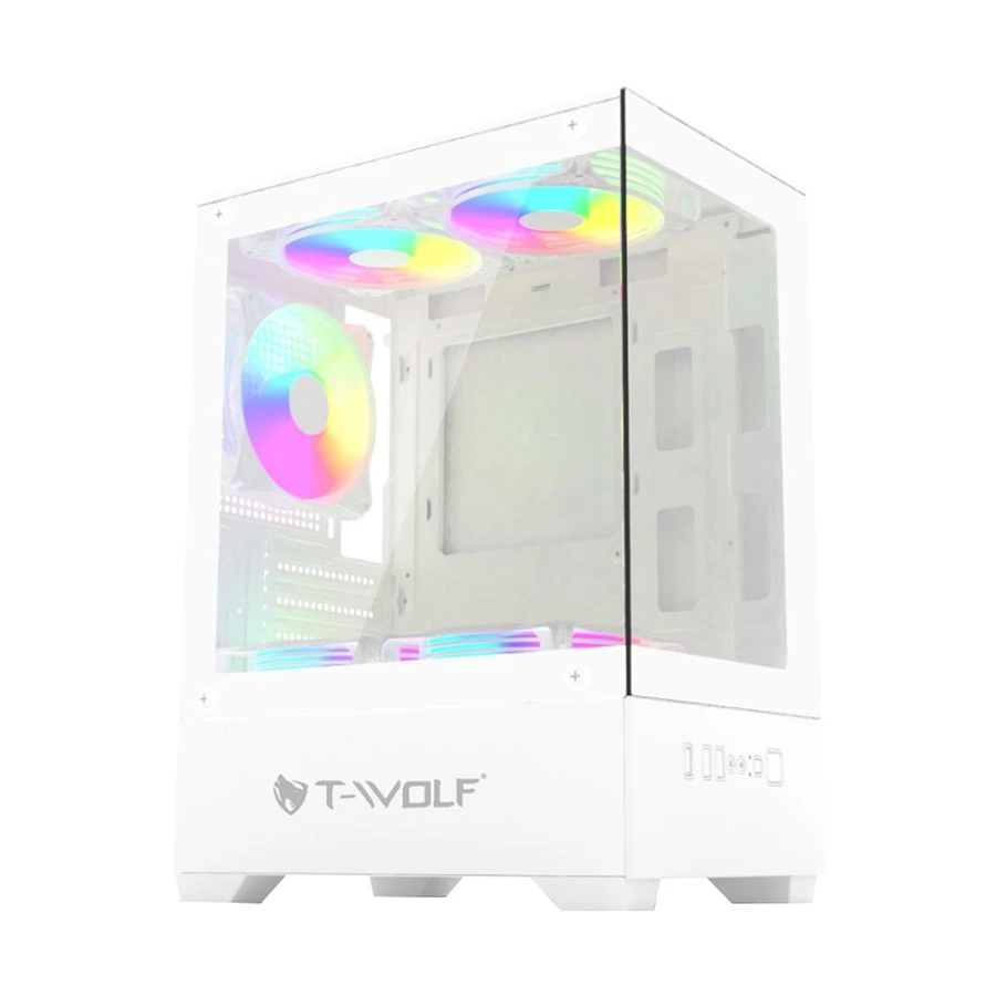 T-WOLF Ice Cooler ARGB Mid Tower White Micro-ATX Gaming Desktop Case