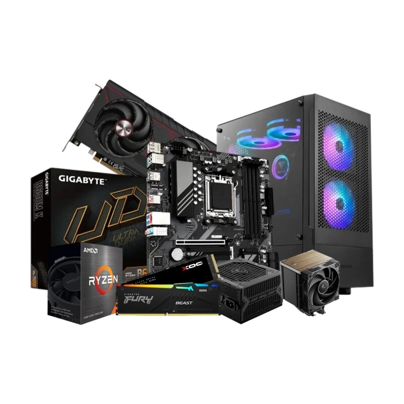 AMD Ryzen 5 8400F GIGABYTE B650M K AM5 16GB RAM 1TB SSD Gaming Desktop PC With RX 9060 XT 16GB Graphics Card