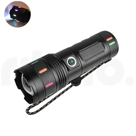 Ritmo Torch Light, LED Light, Handy Light, Type-C, USB, High Lumen Torch Light with Zoomable, 4 Modes,Power Bank, Super Bright Torch Lights, Rechargeable Torch. Black