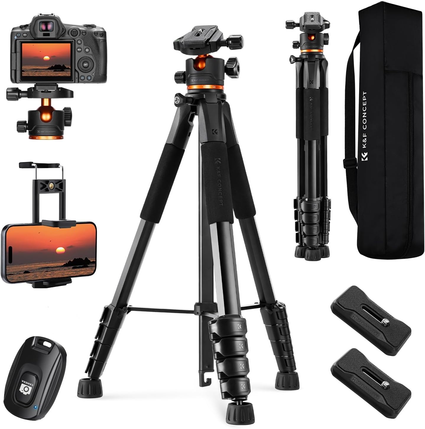 K&F 09.157 Lightweight Travel DSLR Tripods Load Capacity 8kg S255A3+BH-36